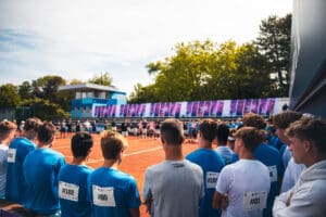 Welcome session at tennis court with players