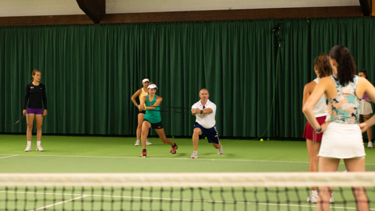 Warm-up session with Clive Brewer and tennis players