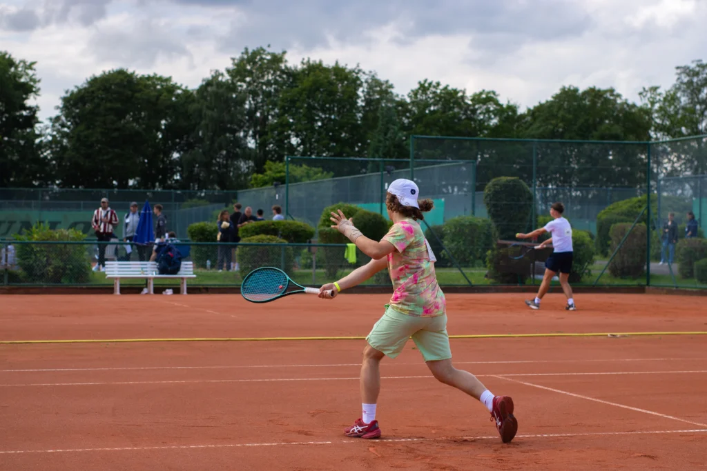 Tennis players at college showcase