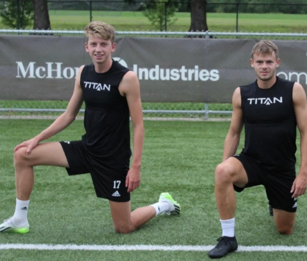 College players streching after practice